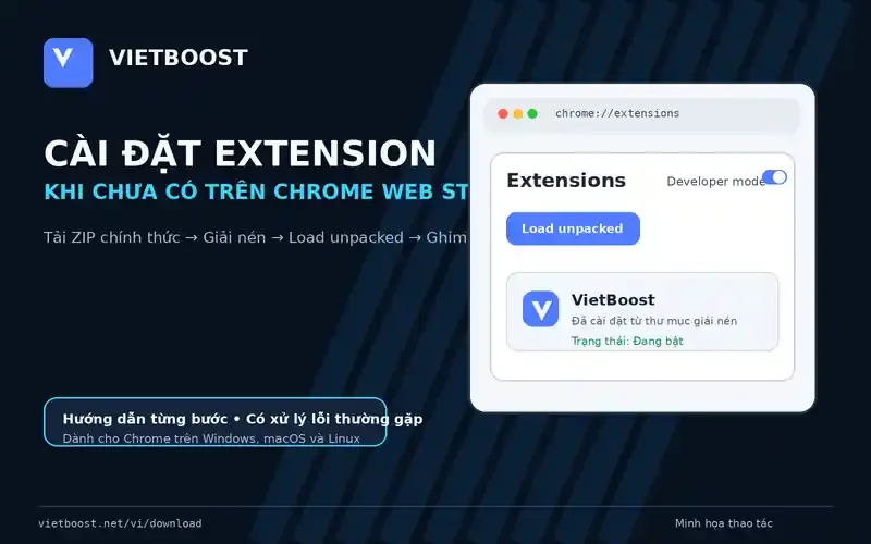 Cách cài đặt VietBoost thủ công bằng file ZIP khi chưa có trên Chrome Web Store